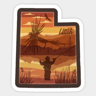 Utah Mountain Fly Fishing State Map Art Sticker